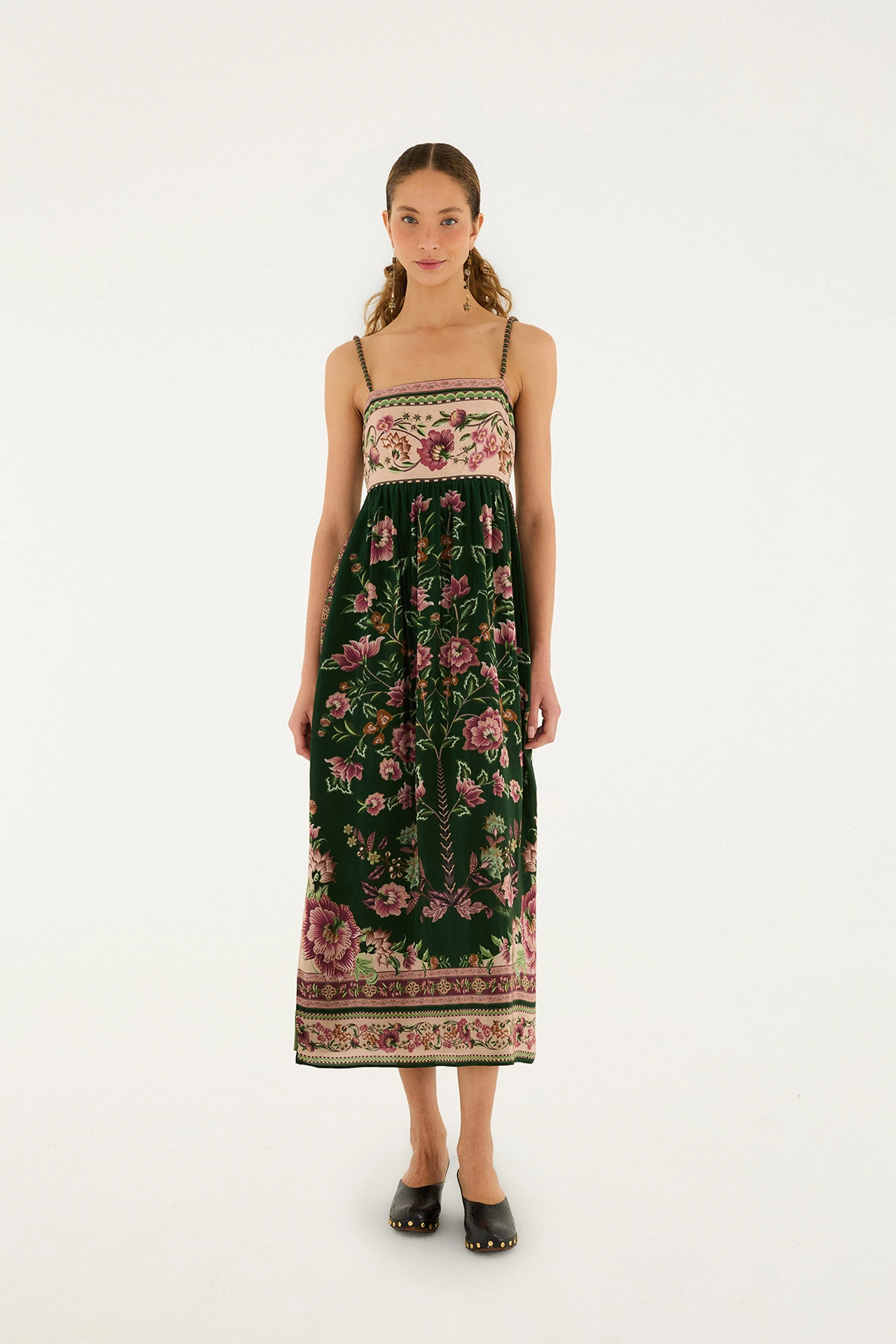 Green Flowering Garden Tree Sleveeless Midi Dress