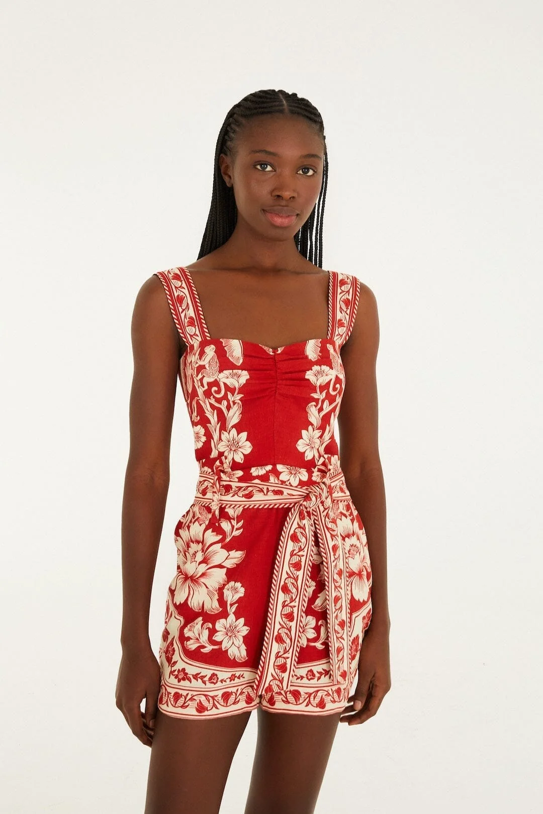 Red Guanacaste Belted Romper