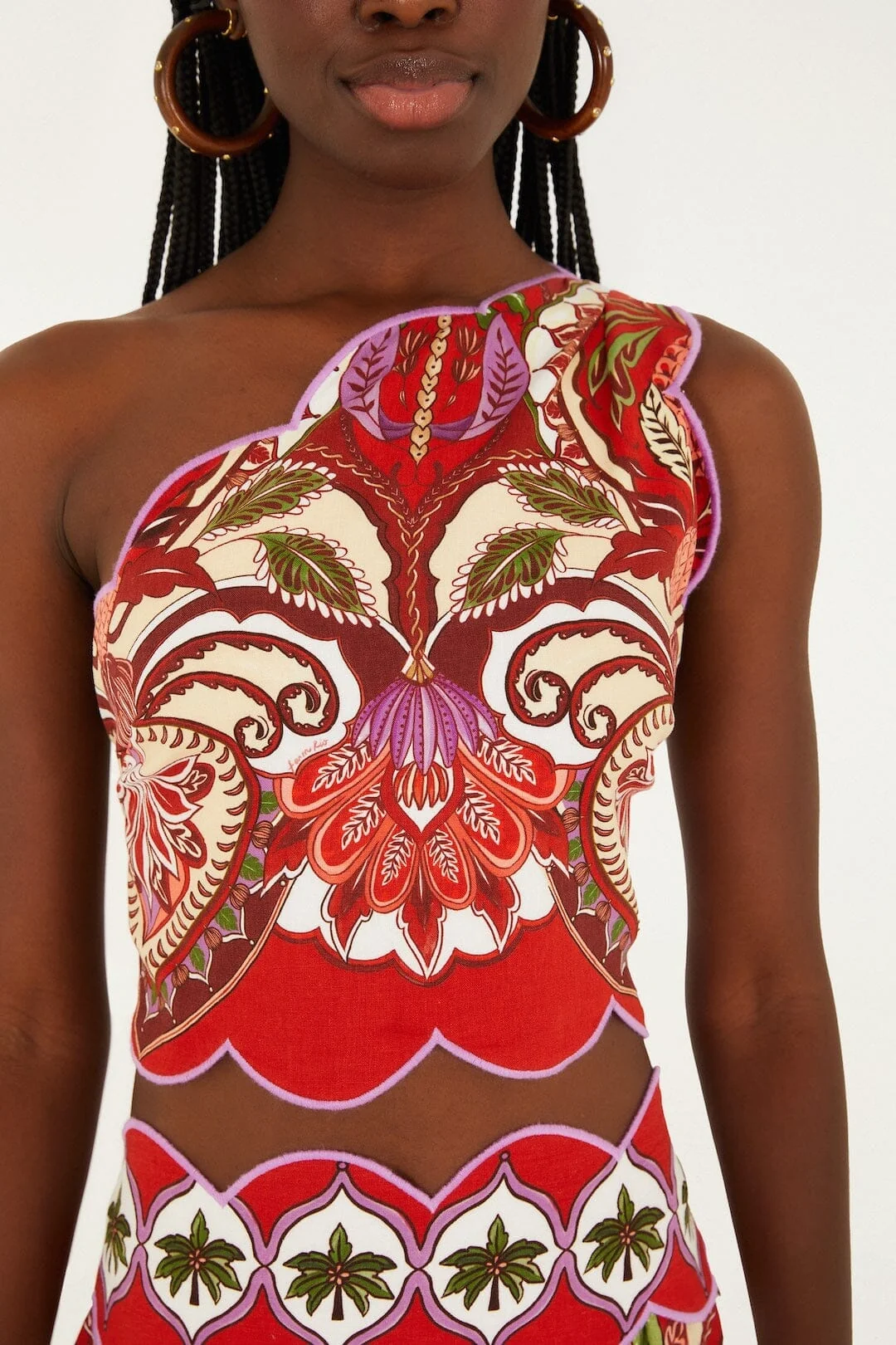 Red Odara Scallops One-Shoulder Top