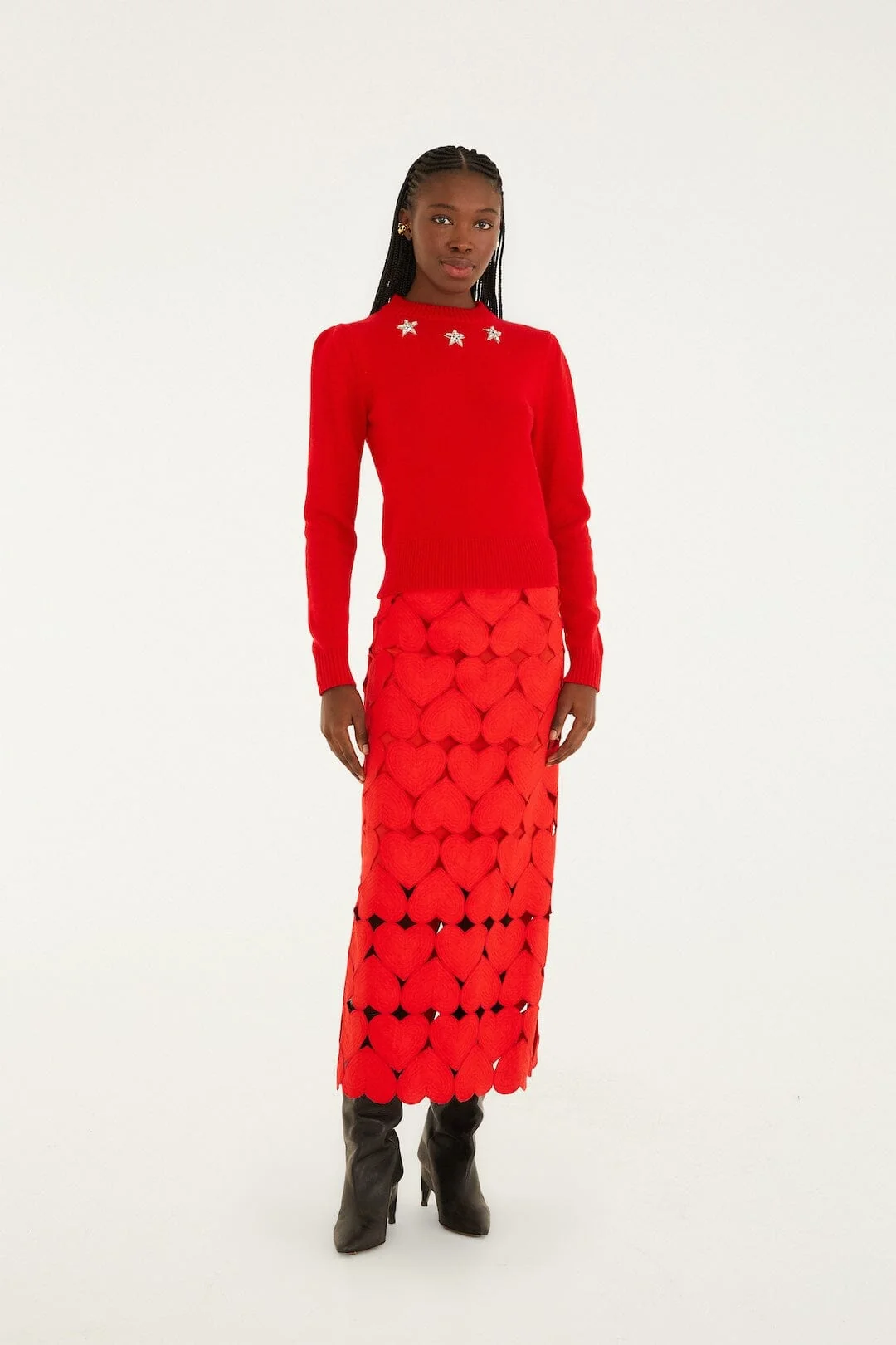 Red Hearts  Midi Skirt
