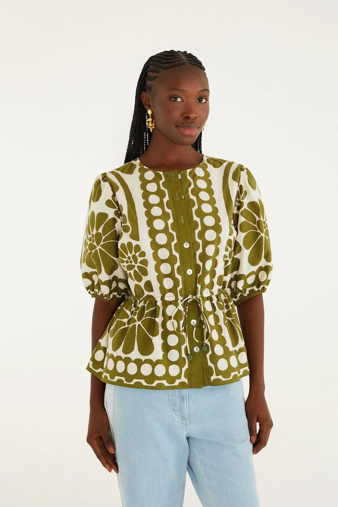Green Palermo Drawstring  Blouse
