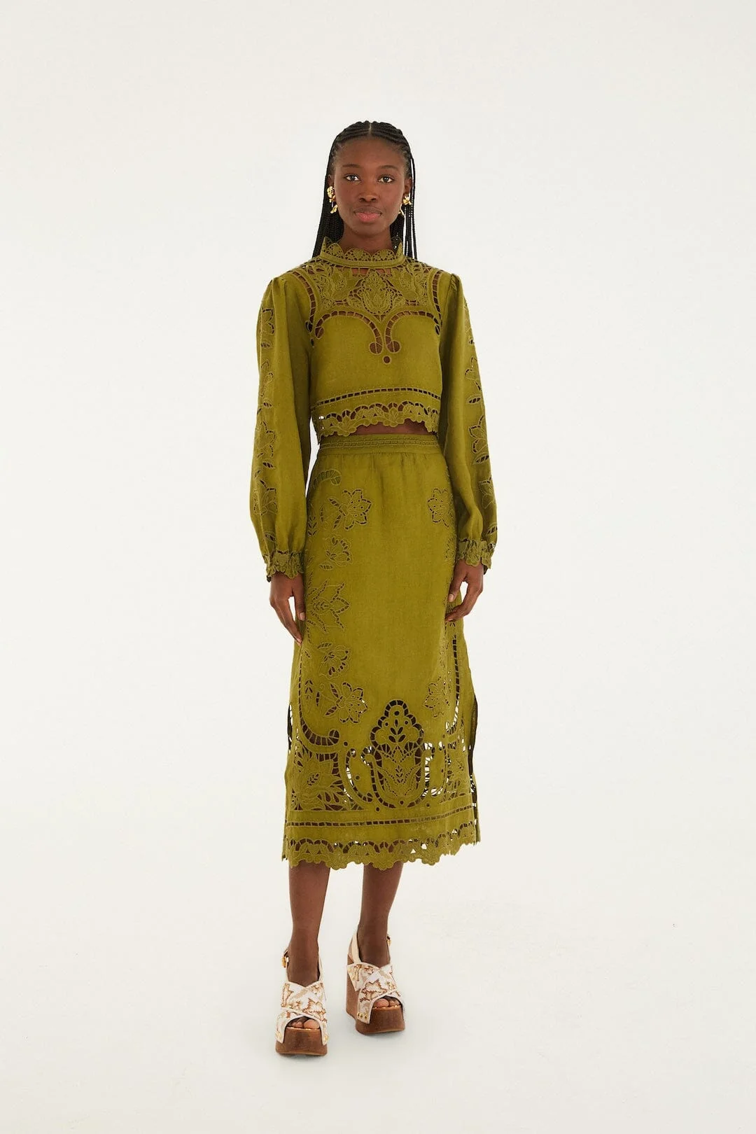 Green Majestic Garden Richelieu Midi Skirt