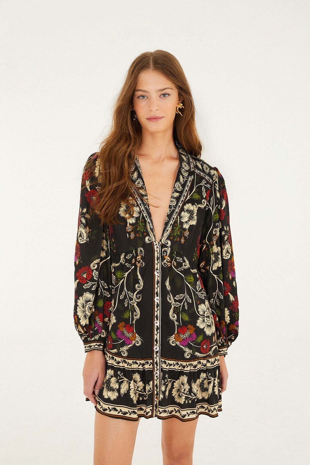 Black Rococo Flowers  Mini Dress