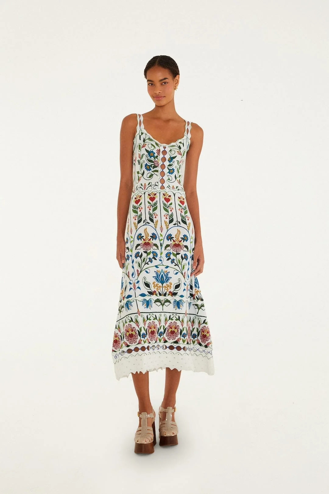 Off-White Stitched Garden Sleeveless Maxi Dress