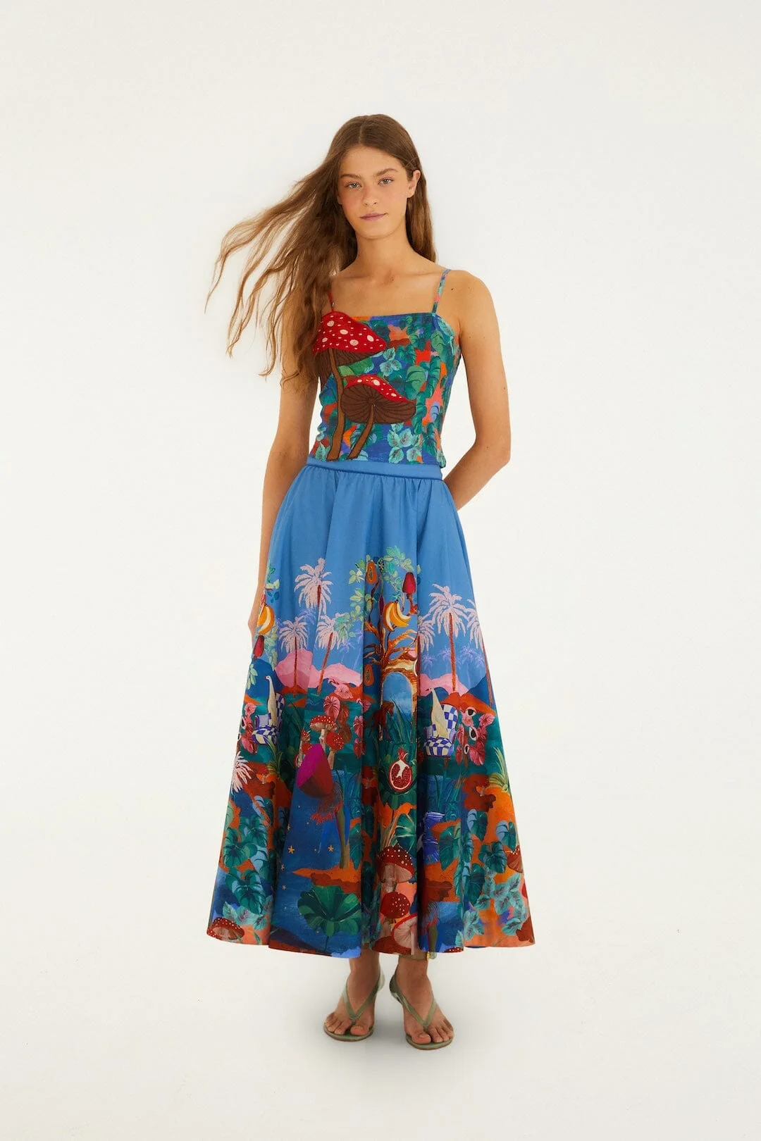 Multicolor Dream Landscape  Midi Skirt