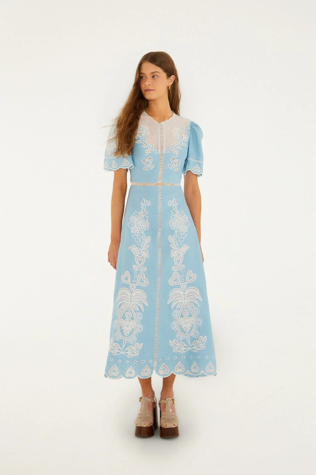 Light Blue Embroiderede Midi Dress
