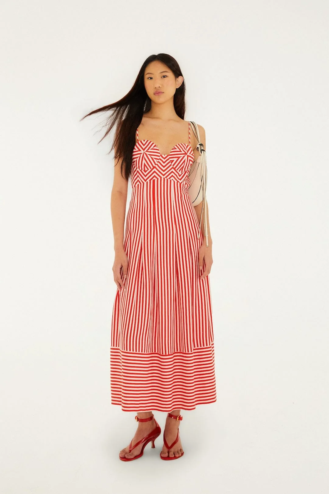 Off-White Checkered Stripes Sleeveless Maxi Dress