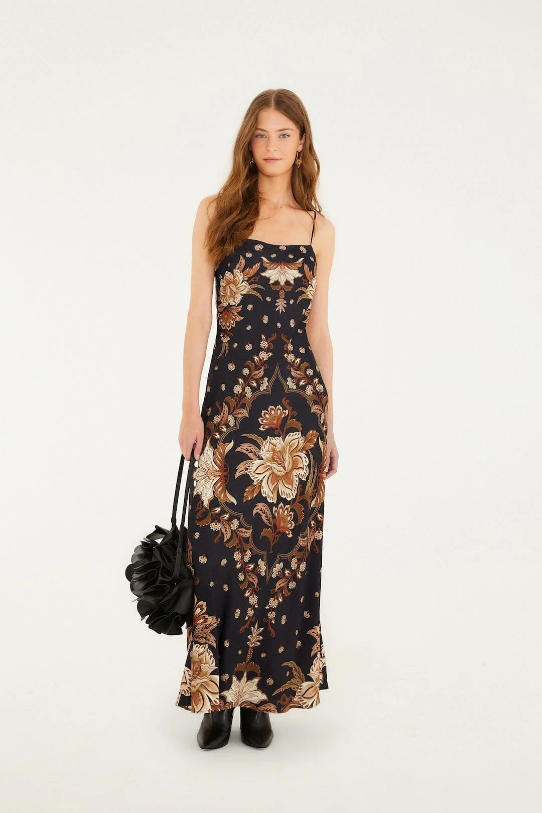 Black Majestic Garden  Slip Maxi Dress