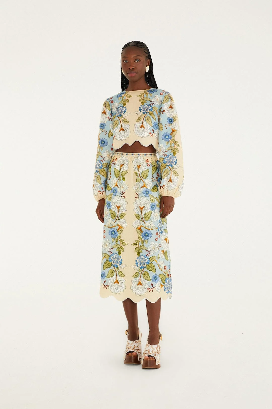 Cream Garden Scarf  Midi Skirt