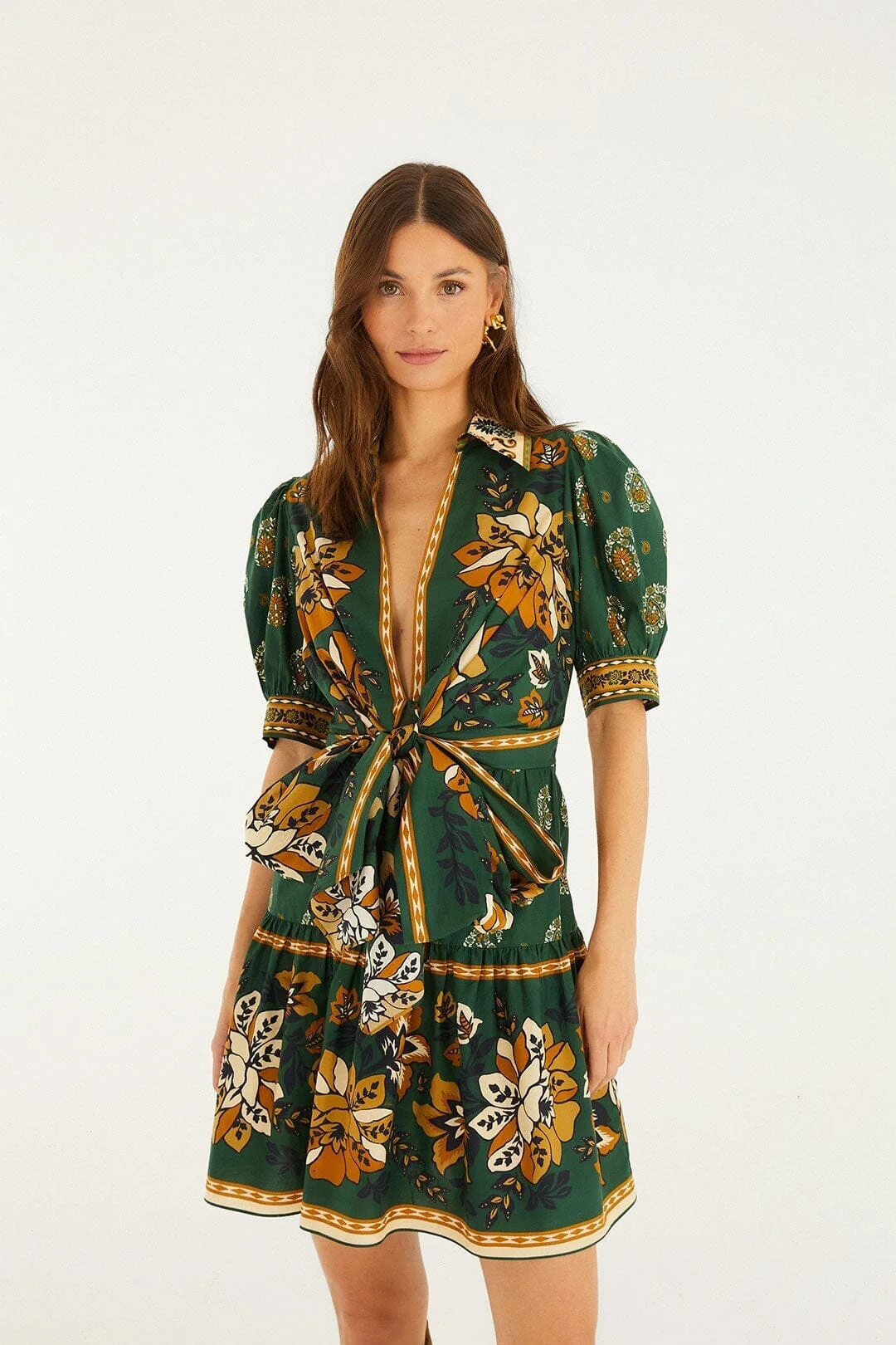 Green Ayla Short Puff Sleeve  Mini Dress