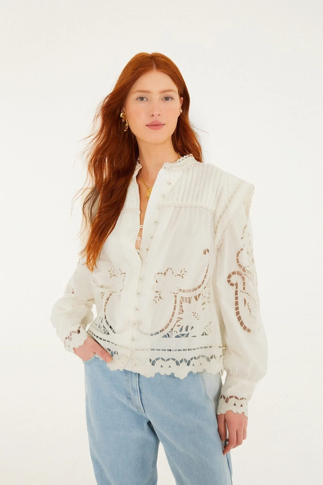 Off-White Richelieu Puff Sleeve  Blouse