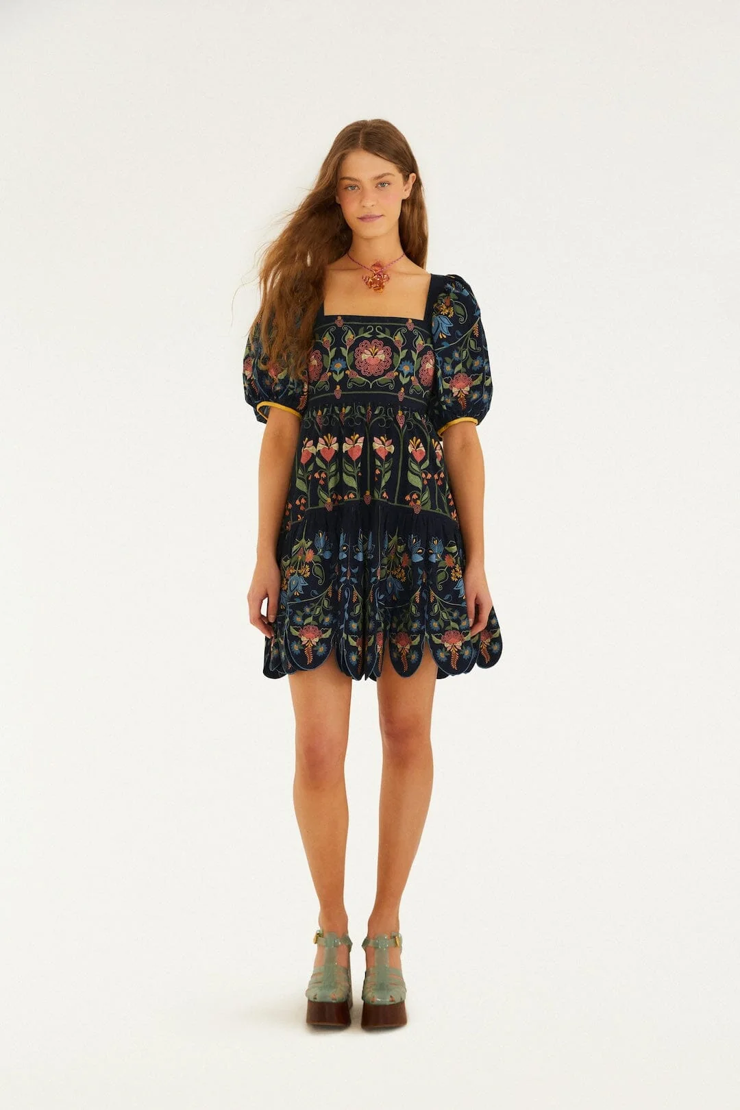 Navy Blue Stitched Garden Organic Cotton Mini Dress