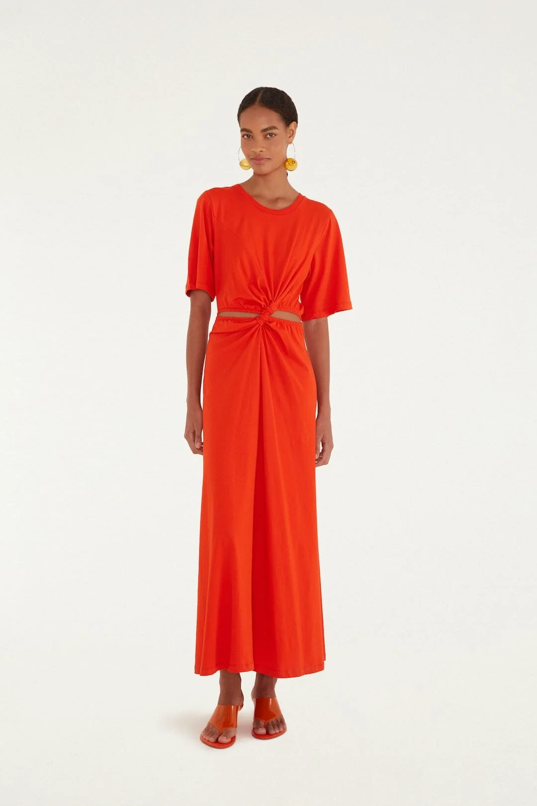 Red Artsy Flora Cut-Out  Maxi Dress