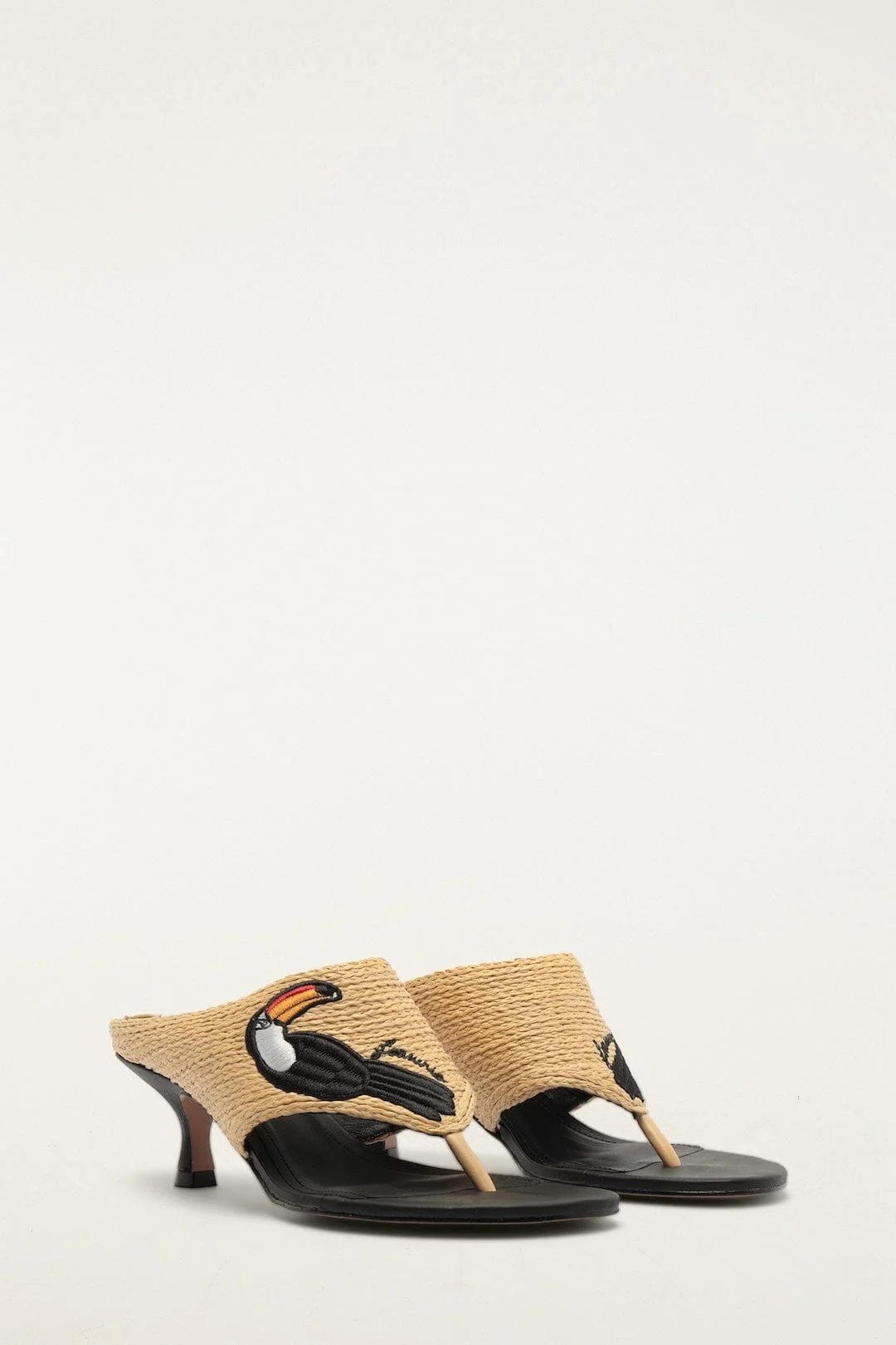 Raffia Embroidered Icons Kitten Heeled Sandal