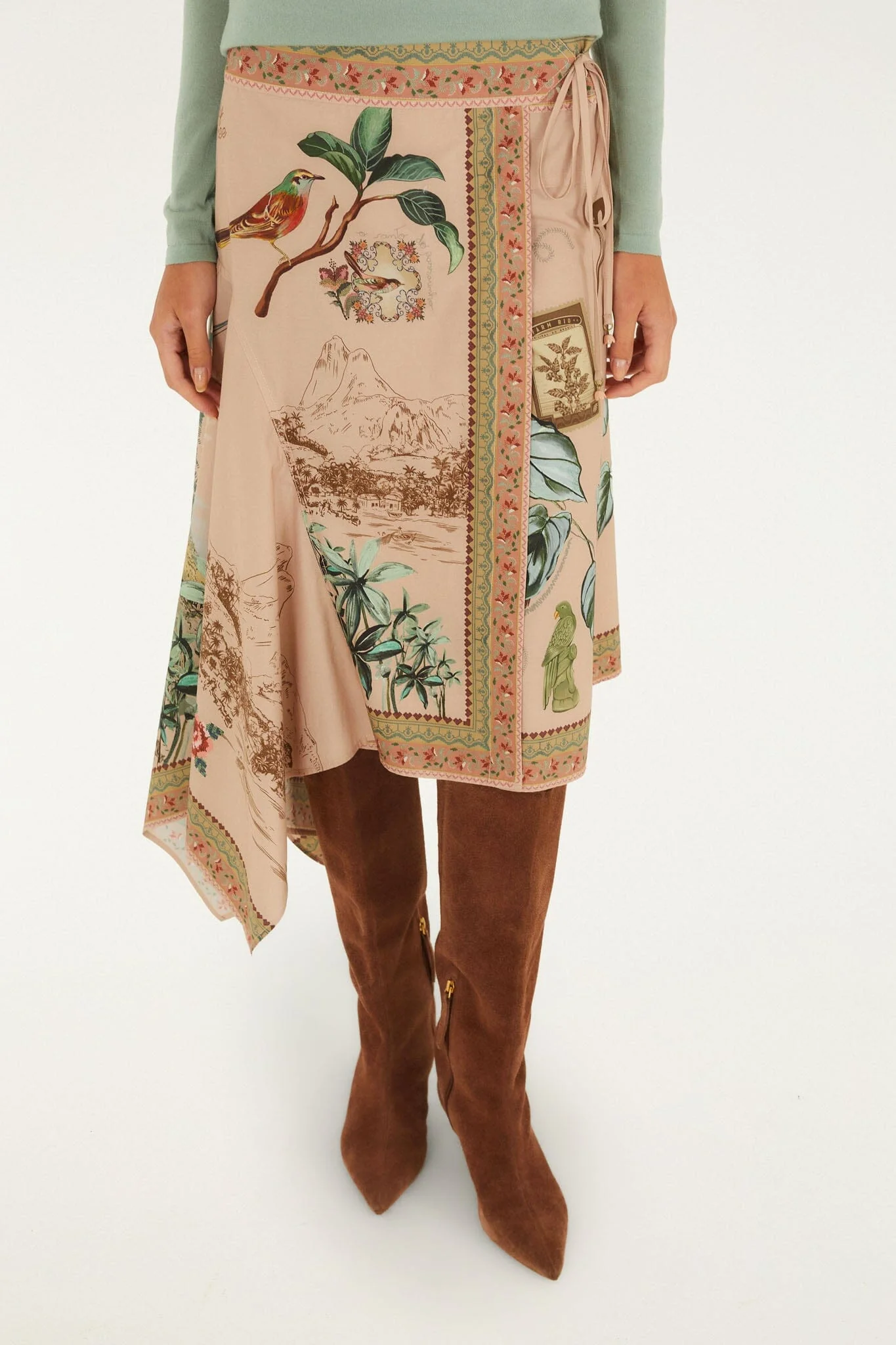 Bird Poetry Wrap Midi Skirt