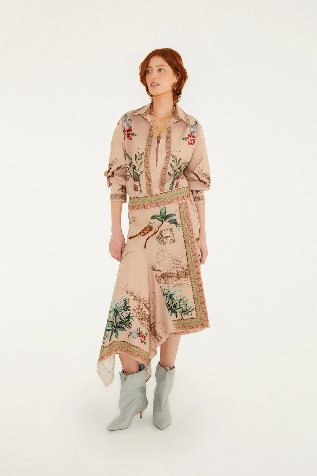Bird Poetry Collared Buttoned Shirt