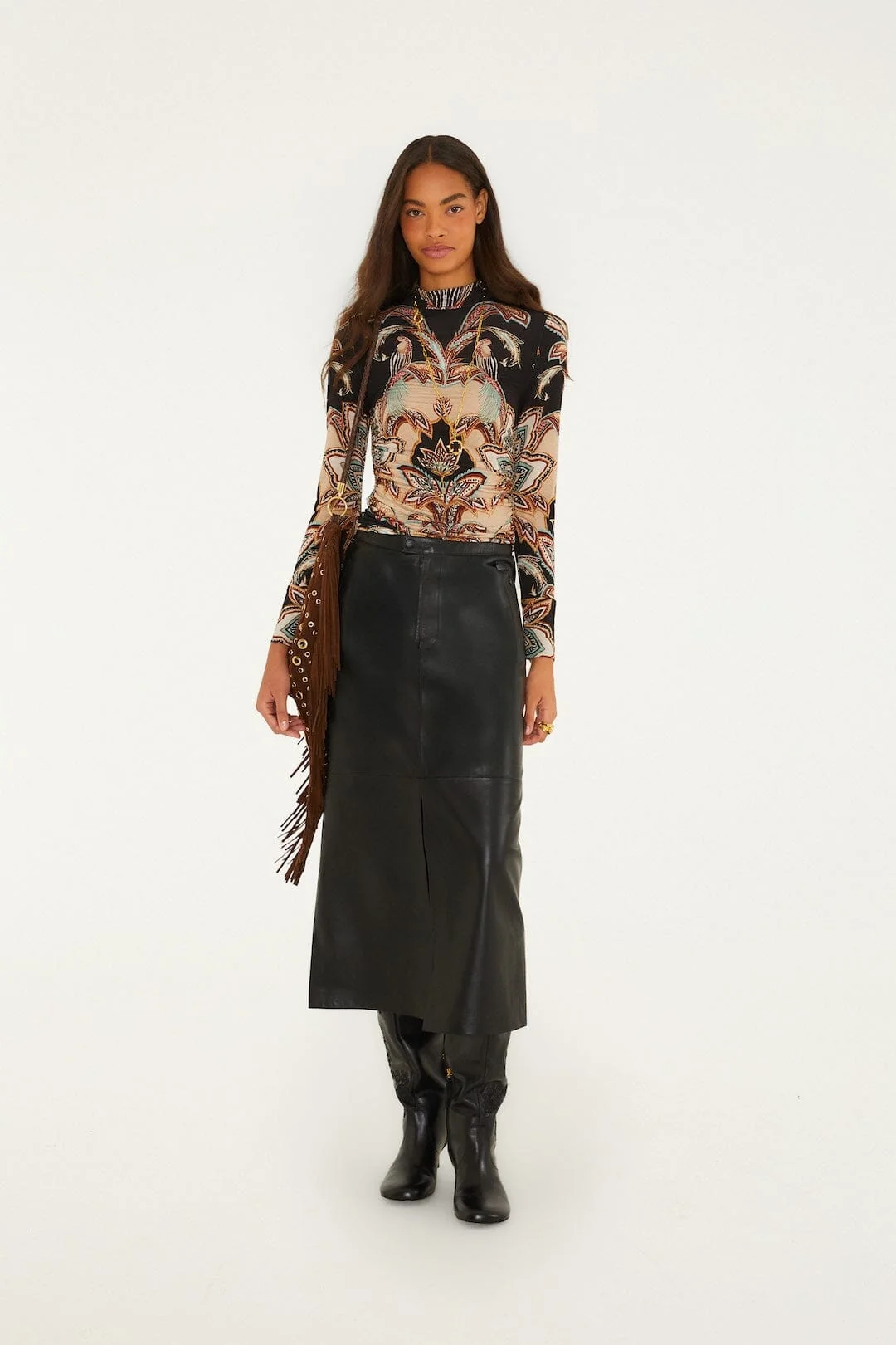 Black Leather Midi Skirt