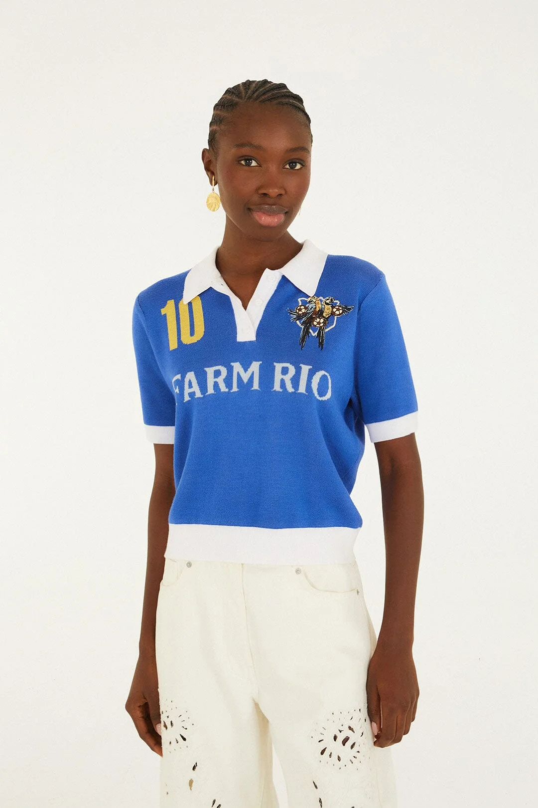 Blue And White Copa Short Sleeve Knit Polo Shirt