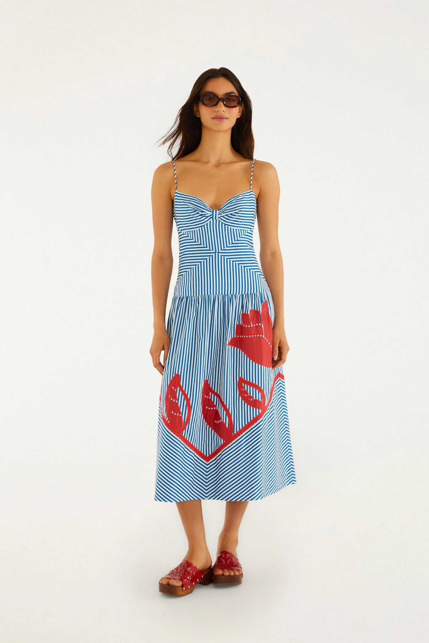 Blue Sky Stripes Sleeveless Midi Dress