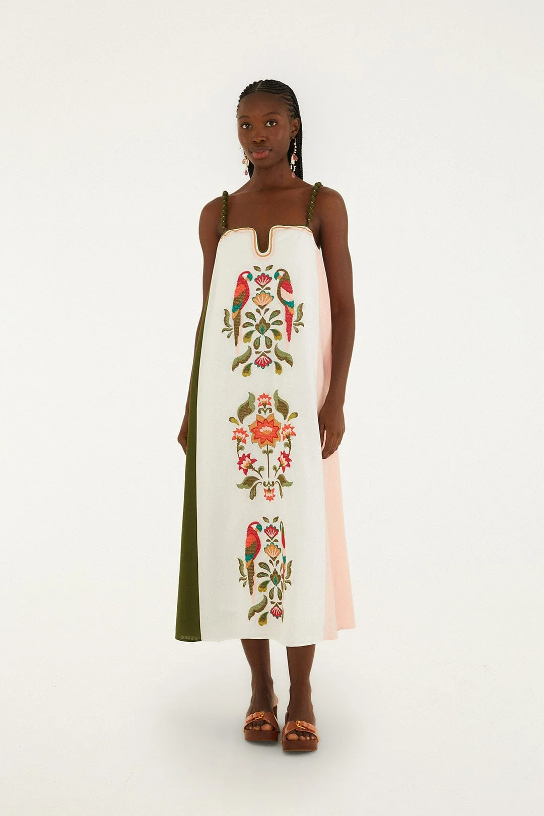 Cross Stich Embroidery Maxi Dress Sleeveless