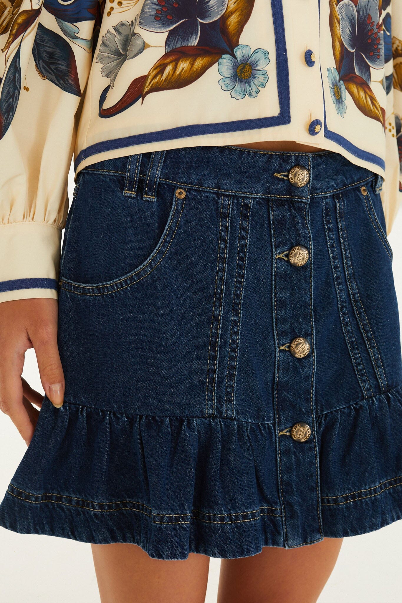 Dark Denim Ruffled Hem Mini Skirt