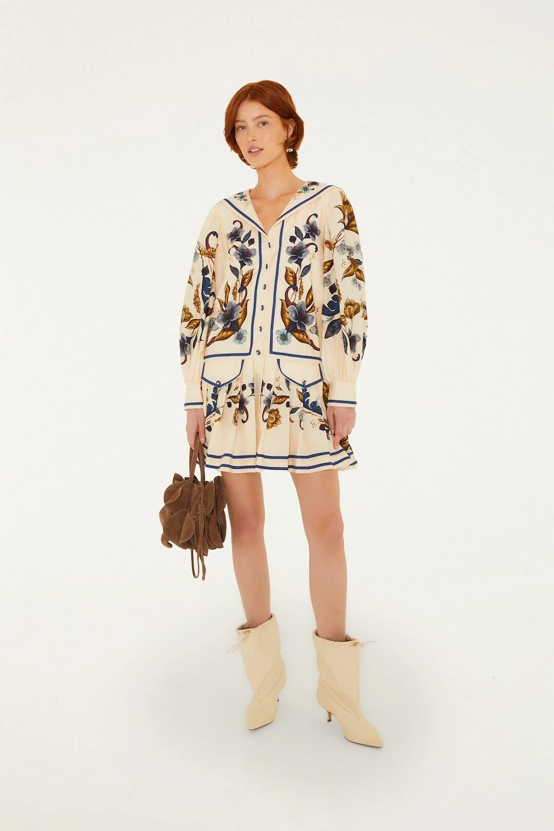 Golden Nature Lapel Buttoned Mini Dress