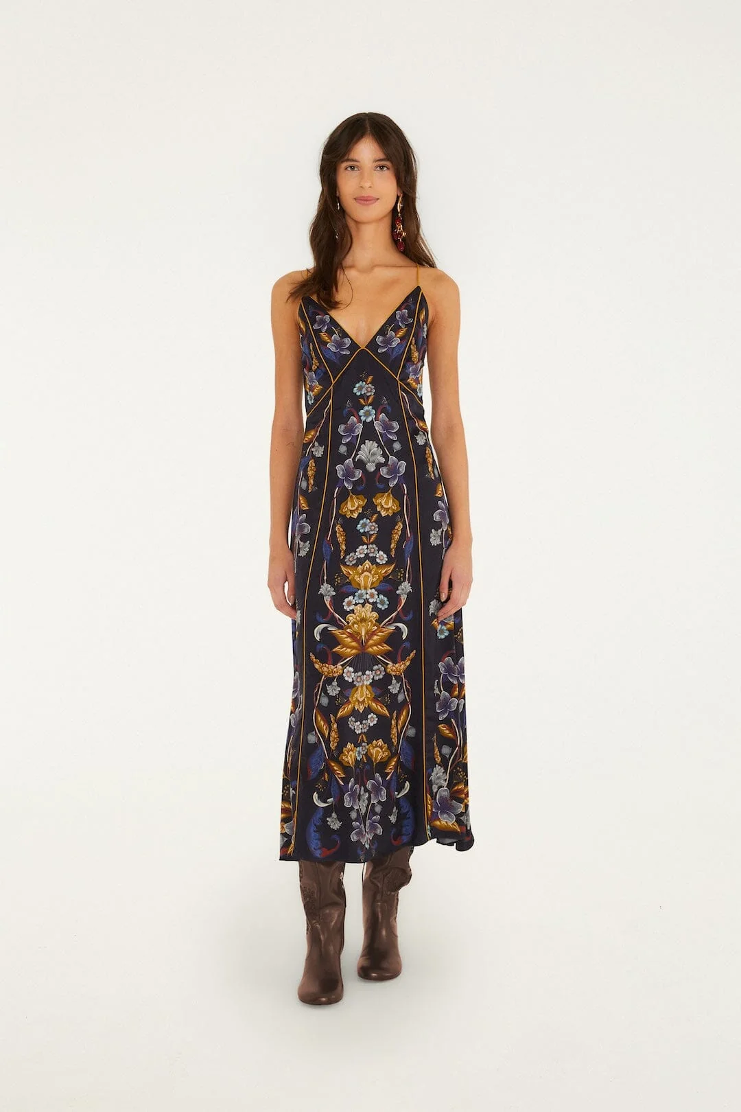 Golden Nature Adjustable Straps Slip Maxi Dress