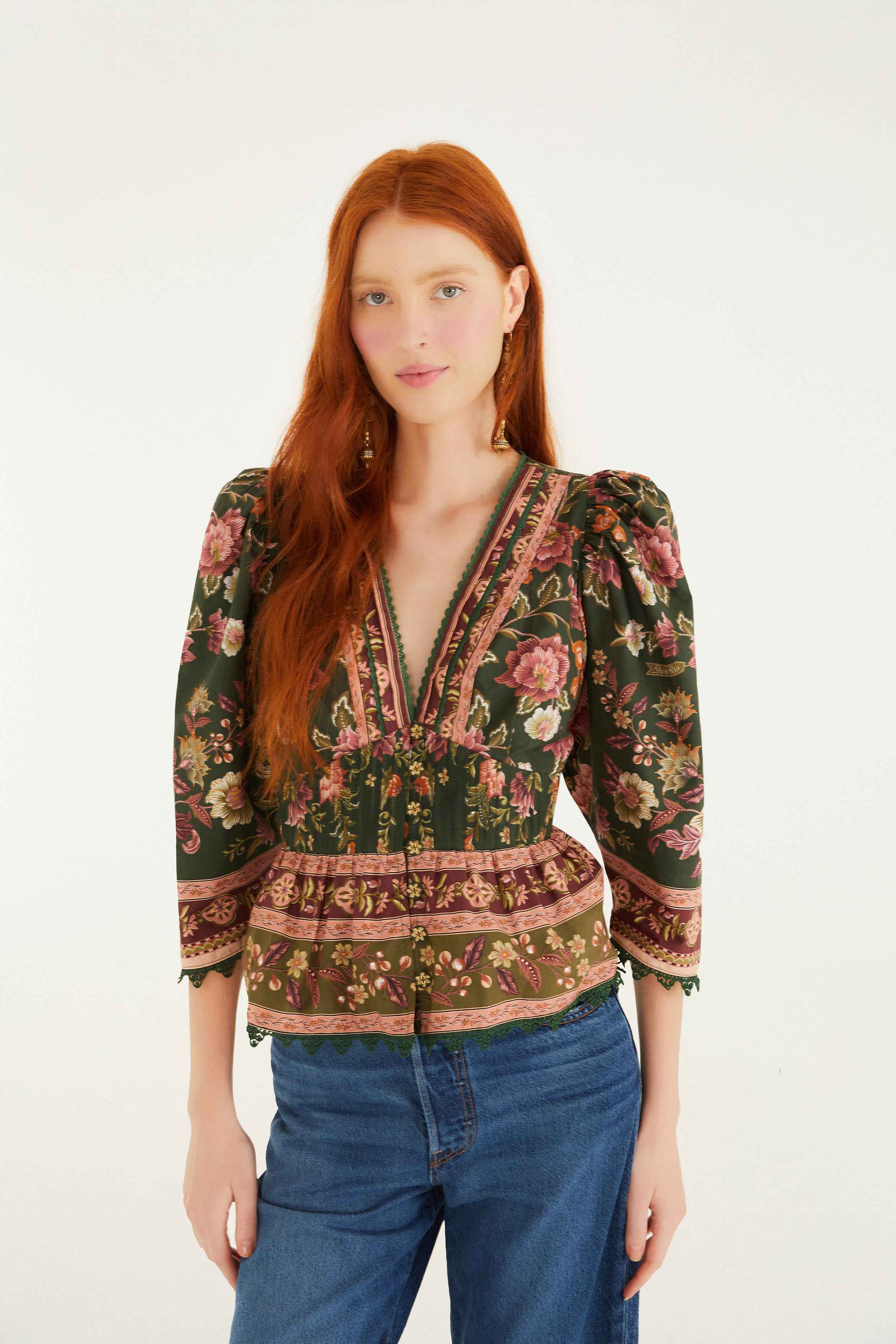Green Flowering Garden Tree Blouse