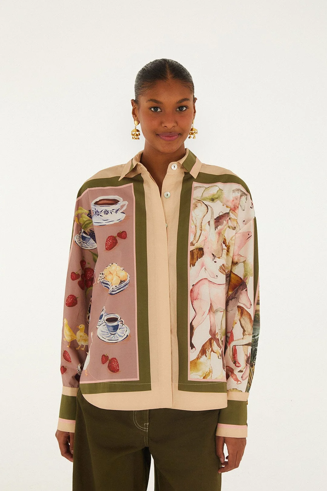 Multicolor Countryside Mixed Scarf Buttoned Shirt
