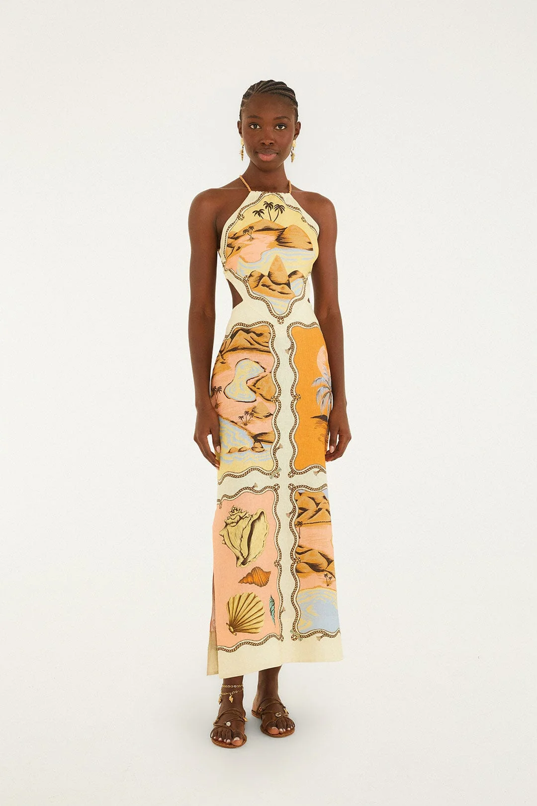 Multicolor Rio Souvenir Scarves Rope Straps Maxi Dress