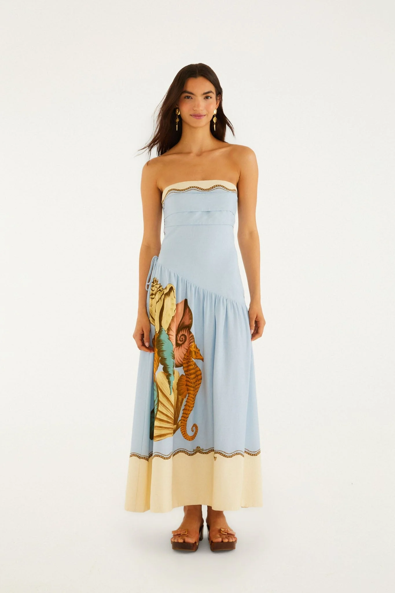 Multicolor Rio Souvenir Strapless Side Ties Maxi Dress