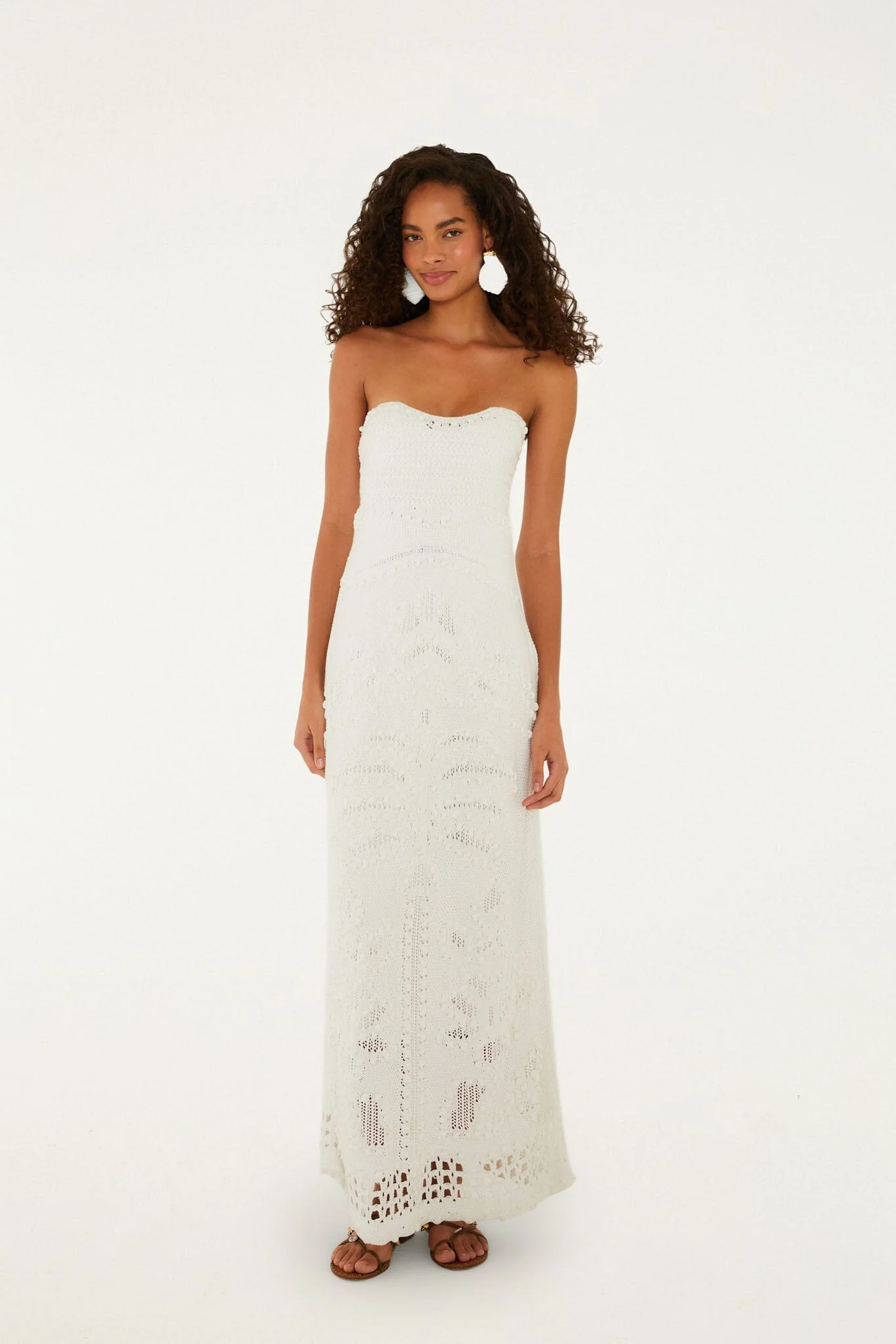 Off-White Palm Tree Strapless Knit Maxi Dress