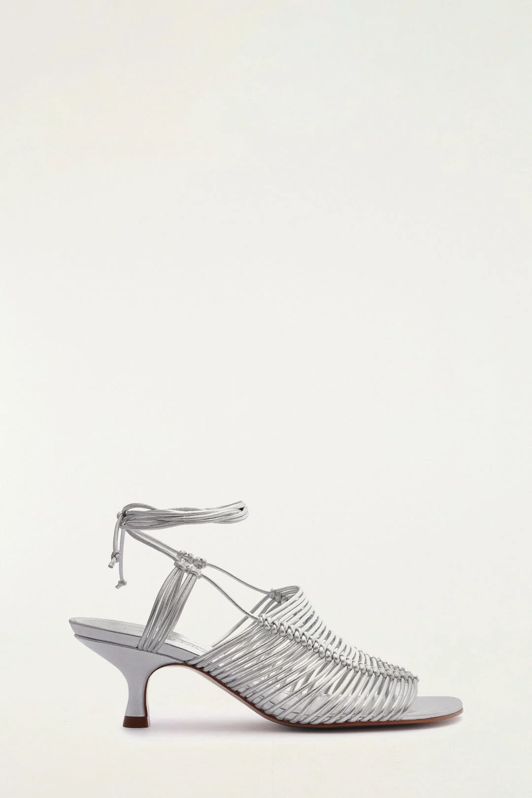 Silver Macrame Heeled Sandal