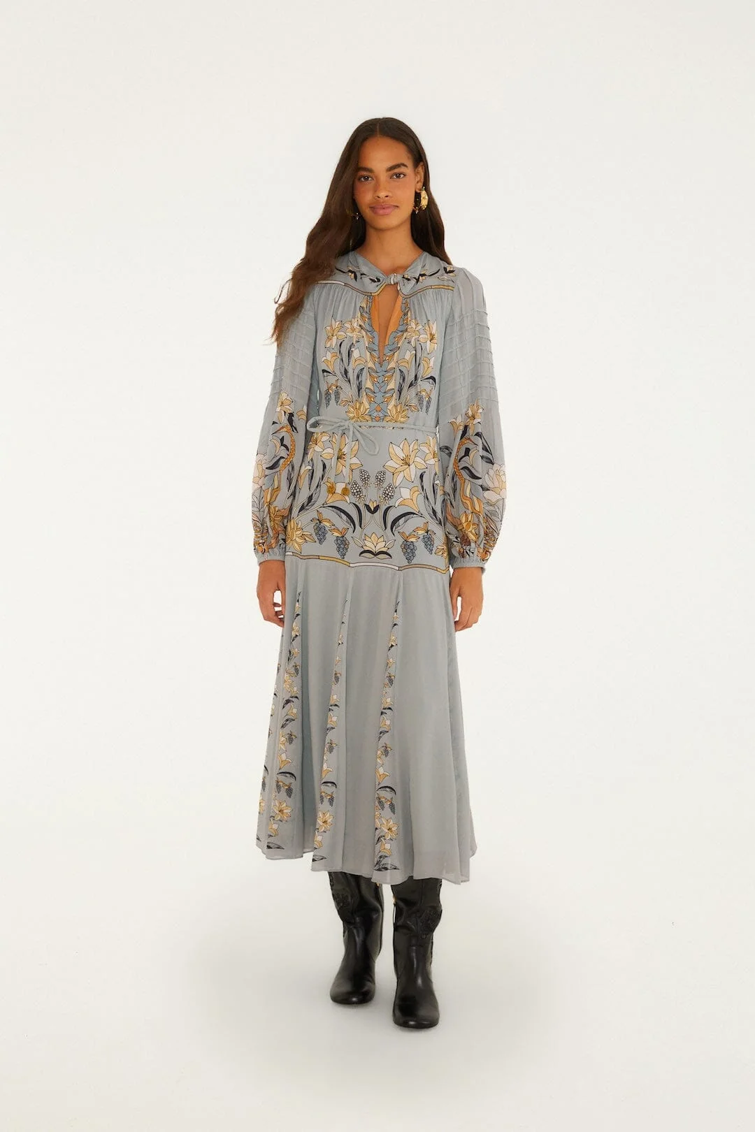 Stained Glass Beauty Long Sleeve Pleated Maxi Dress