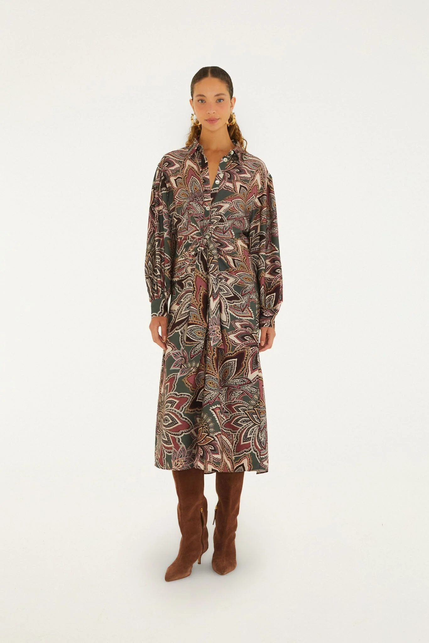 Tapestry Flowers Belted Midi Dress