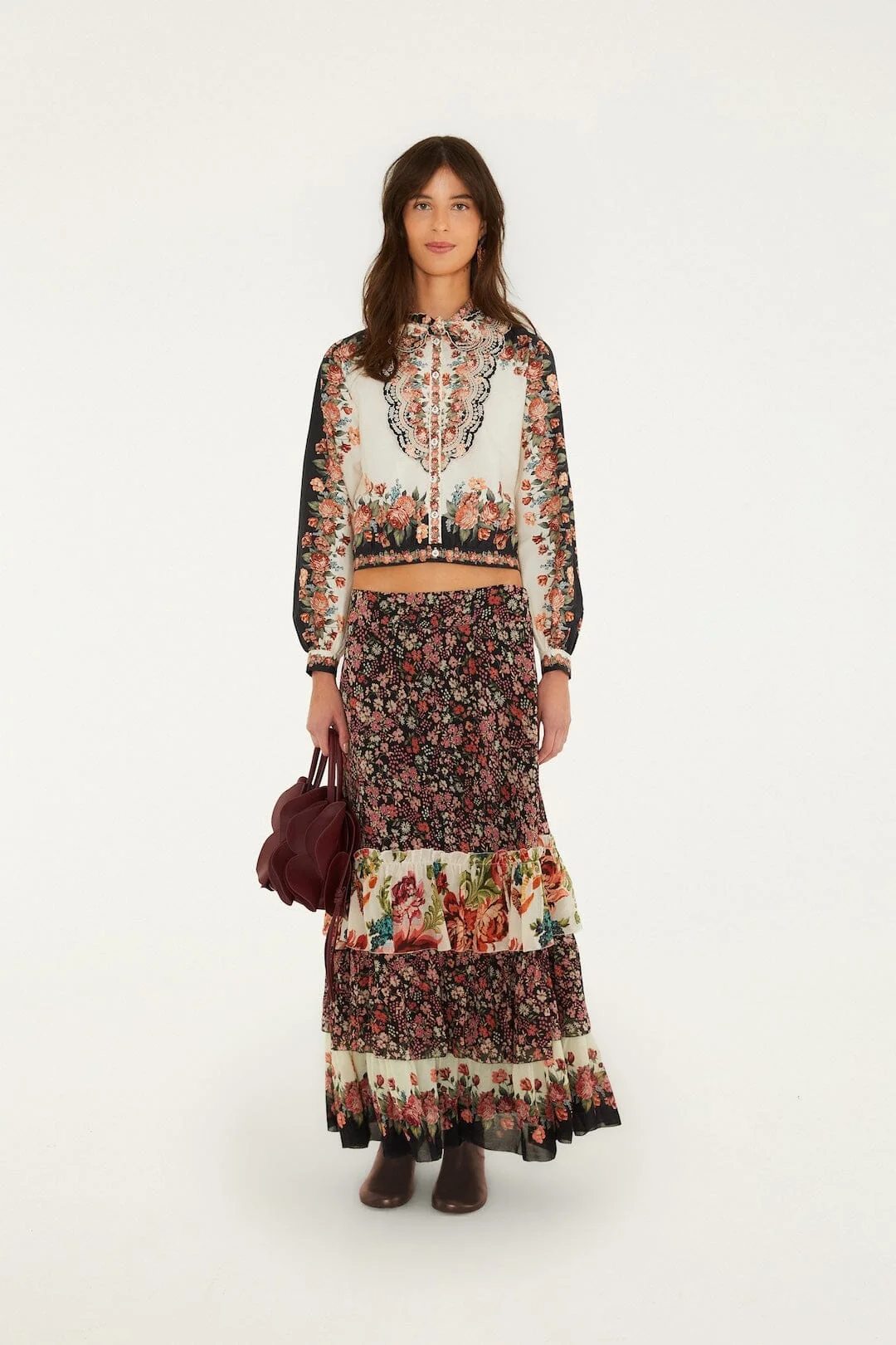Tiny Garden Mixed Prints Maxi Skirt