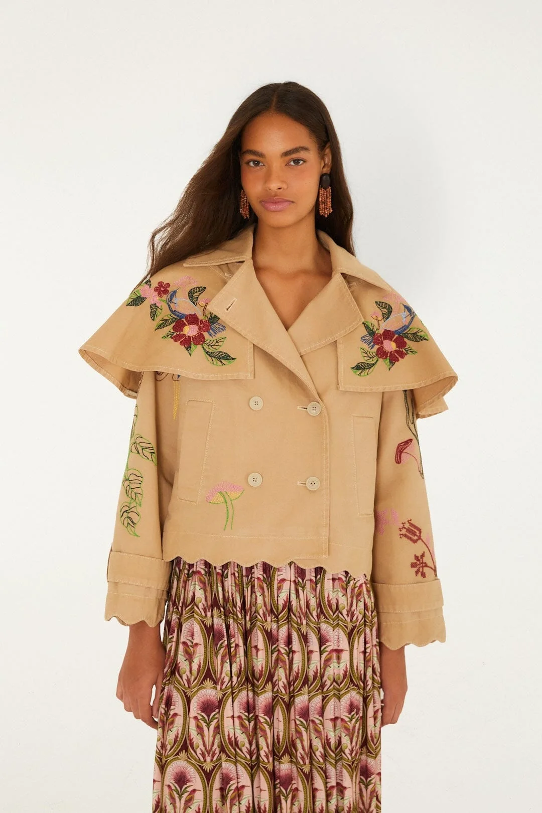 Twill Notched Lapel Mini Trench Coat