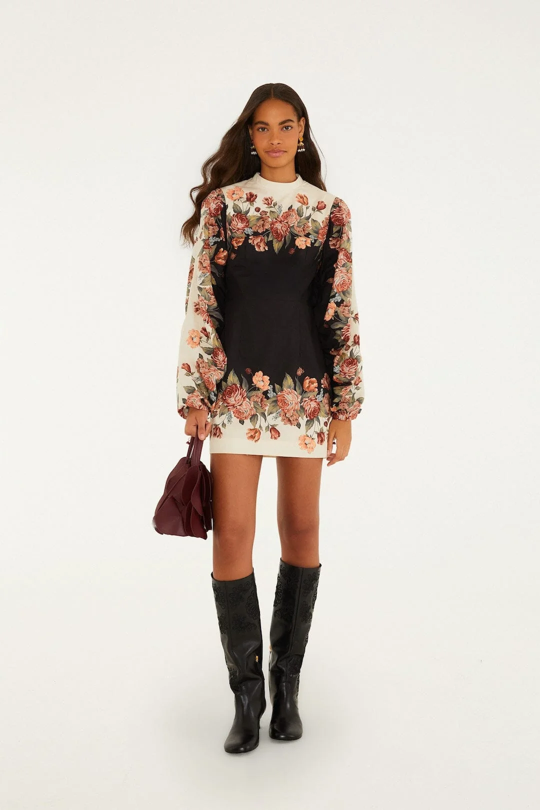 Winter Floral Long Sleeve Mini Dress