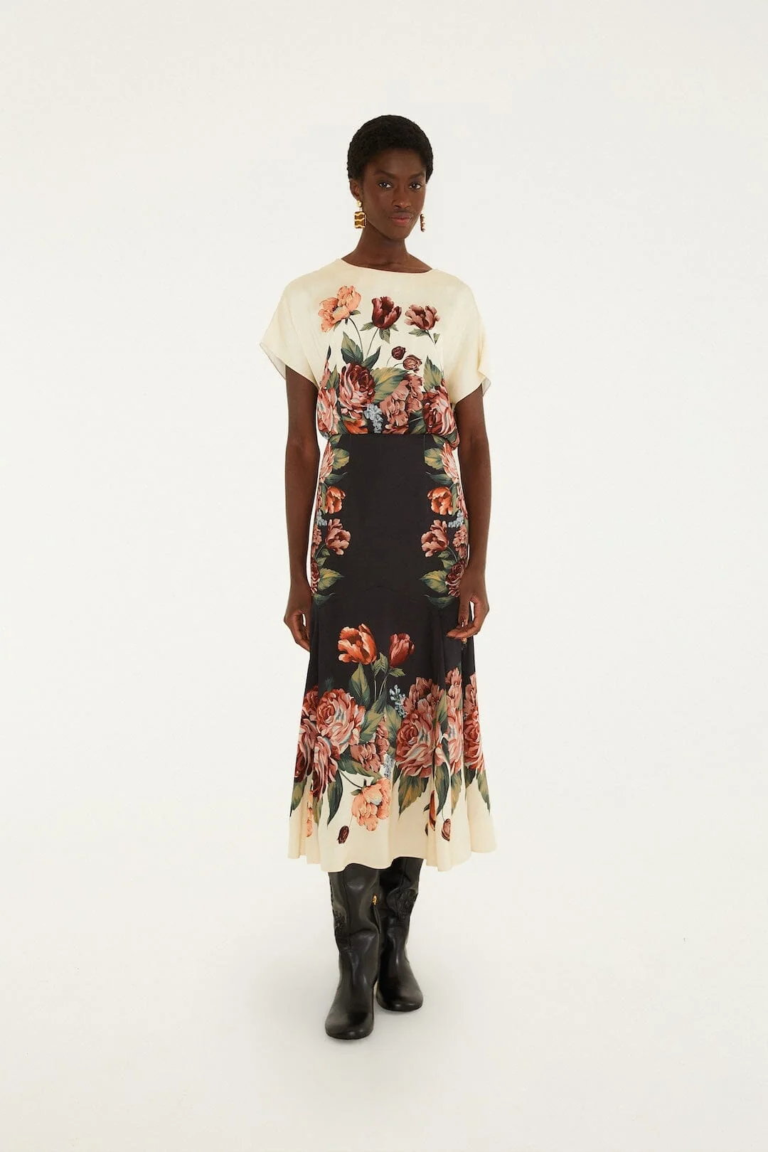 Winter Floral Short Sleeve Maxi Dress